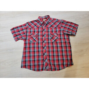 Wrangler Western Pearl Snap Plaid Red Aqua/Turquoise Short Sleeve Shirt Size 3XL